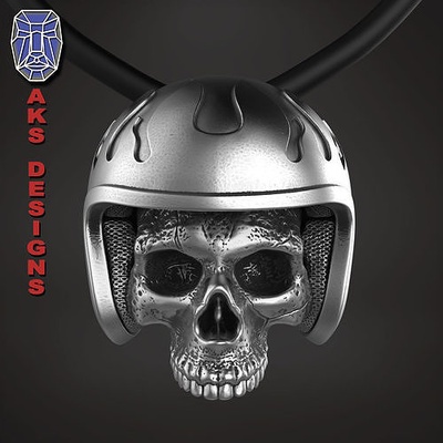 schädel anhänger schmuck biker 4 juwel gang verein fahrer herren damen punk schick ringe helm gesicht motorrad flammen feuer wütend 3d print model - Mito3D