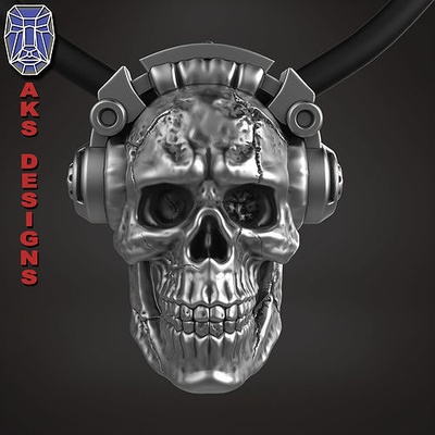 schädel anhänger schmuck kopfhörer 1 juwel biker gang verein fahrer herren damen punk schick musik kumpel felsen band 3d print model - Mito3D