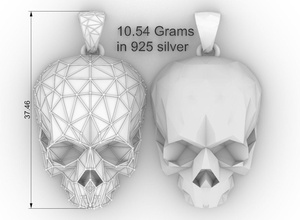 crâne pendentif lwo poly bijoux anatomie science sterling forme abstrait mode beauté collier bijou pendentifs orné conception argent 3d print model - Mito3D