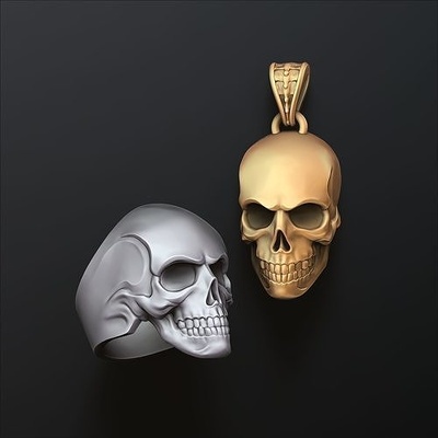 skull pendant ring version 2 set human bone bones head skeleton teeth science anatomy people body biker skul squl squll scul scull rend render jewelry pendants 3d print model - Mito3D