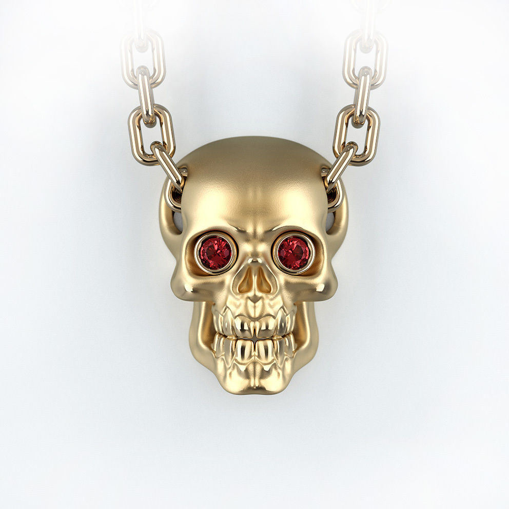 skull pendant gemstones 001 jewelry gem jewellery gemstone ruby gold 3d model printable prototyping design art necklace skeleton gothic diamond fantasy pendants 3D print model - Mito3D