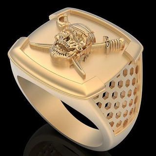 skull pirate ring silver gold jewelry printable 3d model skeleton fantasy captain fashion trend zbrush design art rings 3d print model - Mito3D