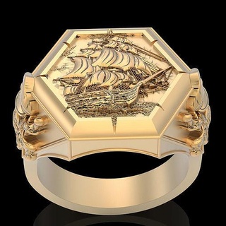skull pirate ship ring silver gold printable jewelry 3d model rings design zbrush trend fashion fantasy wedding men anchor captain 3d print model - Mito3D