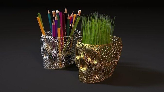 cranio fioriera organizzatore vaso voronoi In piedi porta penna testa osso anatomia Morte umano Casa arredamento fiore arte decorazione design 3d print model - Mito3D