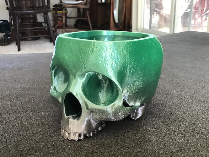 skull planter pot - home garden vase penholder head bone anatomy death human house decor 3D print model - Mito3D