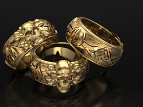 crânio anel ouro esqueleto osso morto imprimível 3dmodel joalheria argolas 3d print model - Mito3D