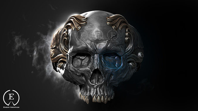 crâne bague argent or horreur os bijoux anneaux 3D print model - Mito3D