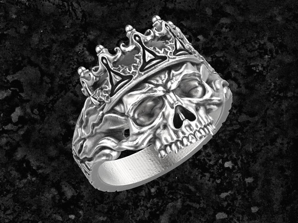 cranio squillare 10 gioielleria corona argento stampabile anello teschio anelli 3D print model - Mito3D