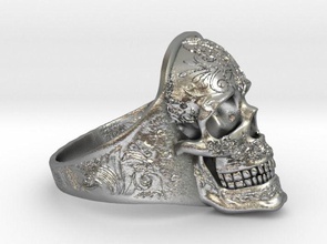 anel de caveira 2 jóias crânio prata printable da forma sterling platina diamante gem anéis 3d print model - Mito3D