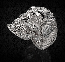 crâne bague 3d or bijoux sterling bijou calcul diamant platine argent anneaux 3d print model - Mito3D