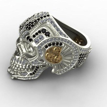 anel de caveira 3 jóias gem precioso diamante o engajamento casamento a superfície banda gemas diamantes esmeraldas roupas ouro pedras preciosas anéis esmeralda prata crânio 3d print model - Mito3D