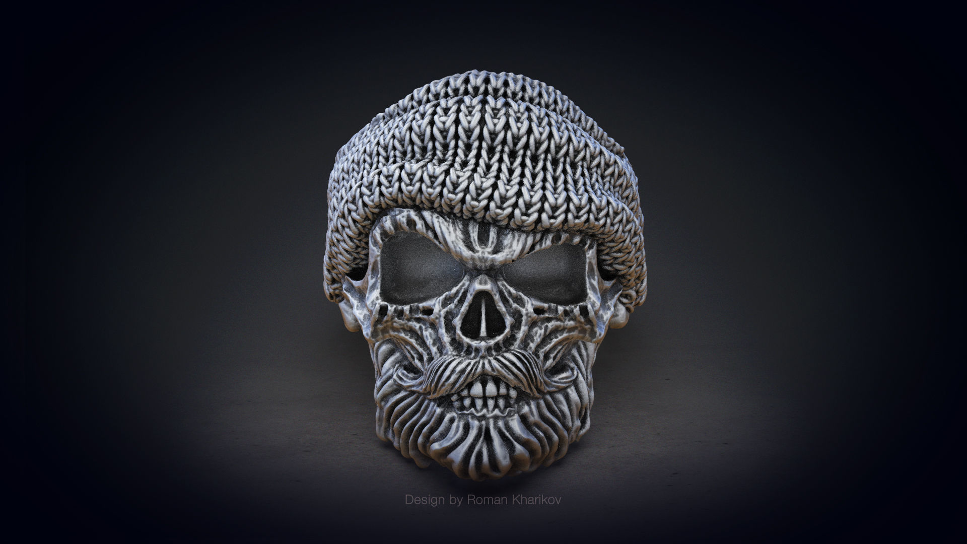 kafatası yüzük sakal 3d model baskı takı mücevher gümüş kafatasları bisikletçi yenilikçi bıyık yüzükler moda 3D print model - Mito3D