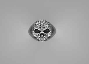skull ring diamonds jewelry man woman unisex silver precious diamond signet rings 3d print model - Mito3D