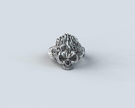 crâne anneau de feu bijoux le platine d'argent la livre sterling un incendie l'anneau or noir les anneaux imprimable bague en blanc 3d print model - Mito3D