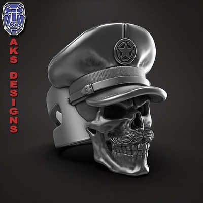 schädel ring schmuck armee kapitän v1 juwel biker fahrer punk rüstung krieger kader trupp bewaffnet schlacht kommando kämpfer pilot marine söldner ringe 3d print model - Mito3D