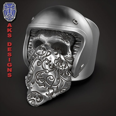 schädel ring schmuck biker 3 juwel gang verein fahrer herren damen punk schick anhänger ringe helm schal gesicht maske motorrad schalldämpfer 3d print model - Mito3D