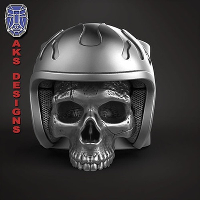 schädel ring schmuck biker 4 juwel gang verein fahrer herren damen punk schick anhänger ringe helm gesicht motorrad flammen feuer wütend 3d print model - Mito3D