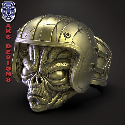 schädel ring schmuck biker außerirdischer v1 juwel gang fahrer punk helm außerirdisch kreatur sci fi tier reptil dämon monster platz ringe 3d print model - Mito3D