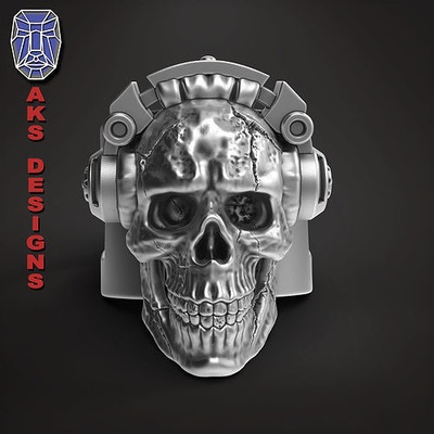 schädel ring schmuck kopfhörer 1 juwel biker gang verein fahrer herren damen punk schick musik kumpel felsen band anhänger ringe 3d print model - Mito3D