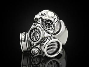 skull ring respirator v2 gas mask man virus protection human jewelry jewellery design printing gold prototyping silver biker blackening texture rings 3d print model - Mito3D