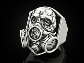 crâne bague respirateur gaz masque homme virus protection humain bijoux conception impression or prototypage argent motard noircissement texture anneaux 3d print model - Mito3D