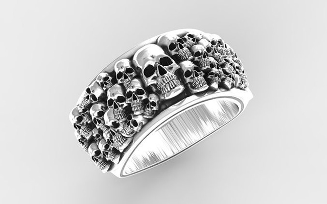 crânio anel esqueleto joalheria pepita caveiras ouro jóias caveira nuggetring motociclista rocha jóia imprimível prata ampla pepita tamanho moda osso argolas 3d print model - Mito3D