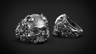 crâne bague ancien stl 3d modèle impression bijoux motard d'anneau anneaux rin argent imprimable mariage 3d print model - Mito3D