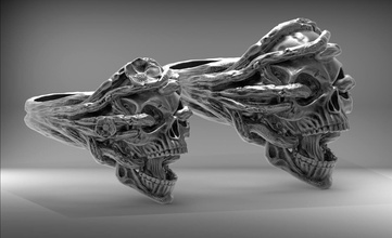 crânio anel casamento stl 3d modelo impressora motociclista projeto moda gótico jóias joalheria impressão imprimível escultura flores argolas caveira scull 3d print model - Mito3D