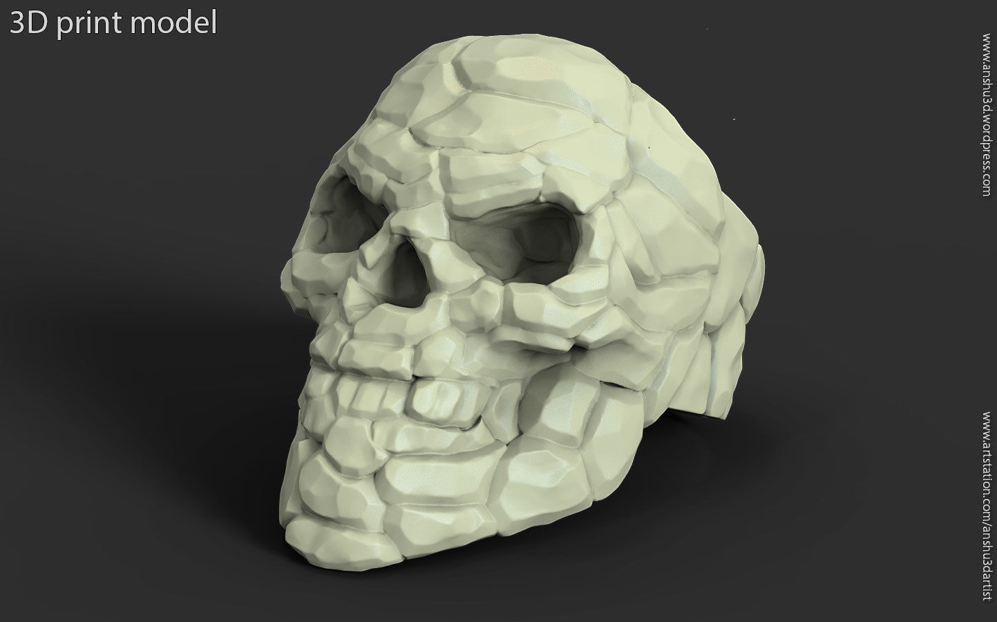 crâne rock anneau de vol 1 bijoux le motard pierre anceint stylisé tête joyau ornement la mode squelette d'argent les anneaux d'horreur fête d'halloween 3D print model - Mito3D