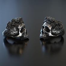 skull roses ring jewelry rose goth rings 3d print model - Mito3D