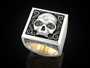 skull secret compartment ring jewelry print jewellery printable rings design jewel golden printabl printing gold prototyping silver biker blackening texture 3d print model - Mito3D