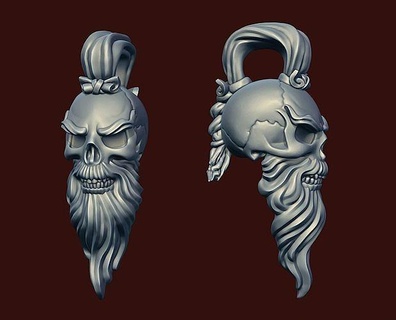 skull sensei beard pigtail pendant tail queue master asian kung fu stylized styled fashion jewelry jewellery amulet art sculptures 3d print model - Mito3D