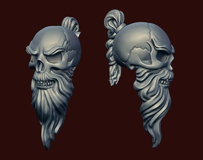 skull sensei beard tail pigtail queue master asian kung fu stylized styled fashion jewelry jewellery bead art sculptures 3d print model - Mito3D