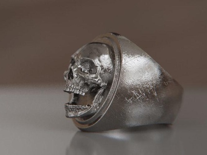 skull signet ring jewelry sculpture skeleton bone head human biker fashion 3dprint 3dprinting rings resinprinting 3d print model - Mito3D
