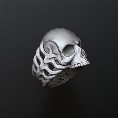 cráneo esqueleto anillo humano hueso huesos cabeza dientes ciencias anatomía personas cuerpo motociclista skul squl chubasco scul remar joyería joya anillos 3d print model - Mito3D