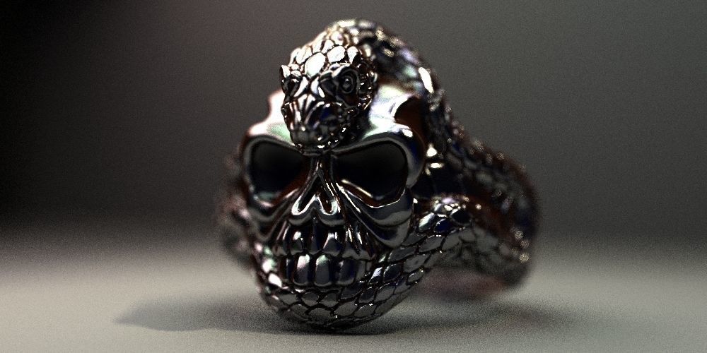 skull a snake ring jewelry serpent scull silver bike biker rings 3D print model - Mito3D