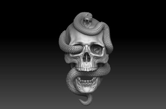 cranio serpente bas relief cnc 3d Stampa modello serpenti gioielleria pendente arte sculture osso sollievo fantasia medaglione umano medico dettagliata male ciondoli buio 3d print model - Mito3D