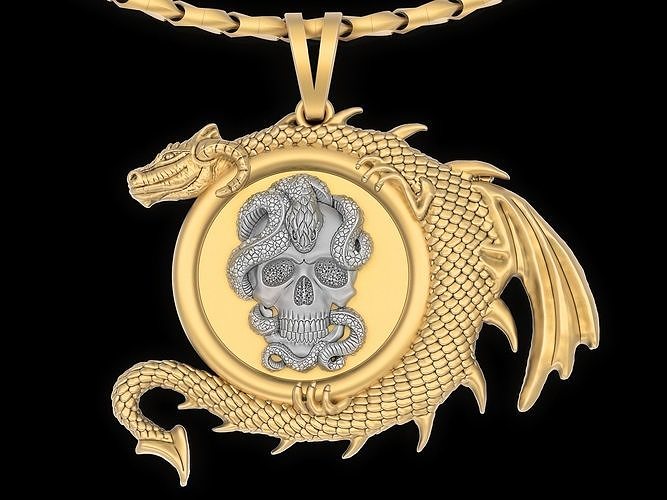 skull snake dragon pendant jewelry gold silver necklac eagle necklace medusa sculpture statue printable fashion platinum sterling beauty pendants 3D print model - Mito3D