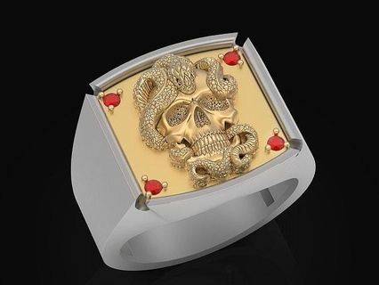 skull snake face man ring sculpture jewelry silver gold print printable sterling rings jewellery design precious luxury statue diamond fashion 3d print model - Mito3D
