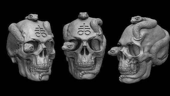 cráneo serpiente leviatán baphomet Satán bruja pagano oculto oscuro huesos ritual decoración brujo deletrear Arte esculturas 3d print model - Mito3D