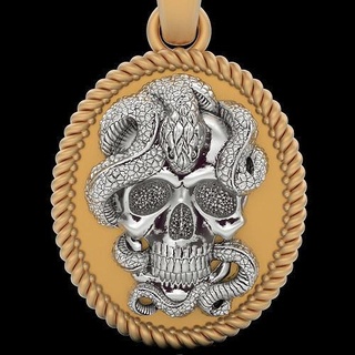 skull snake pendant gold printable jewelry 3d model silverjewelry pendants zbrush design trend fashion necklace sterling statue sculpture 3d print model - Mito3D