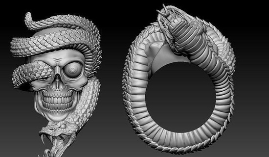 cráneo serpiente anillo cabeza esqueleto hueso anatomía zbrush joyería joya humano masculino hombre Ciencias personaje colgantes 3d print model - Mito3D