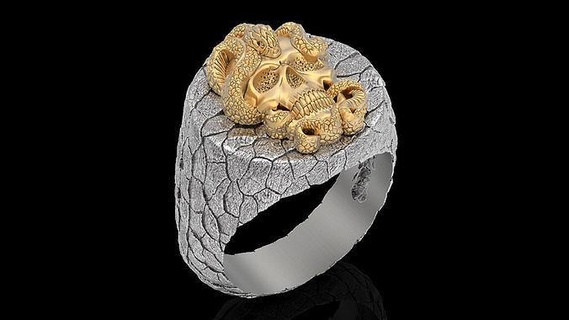 skull snake rock ring silver gold jewelry printable 3d model sterling wedding trend fashion fantasy zbrush design rings 3d print model - Mito3D