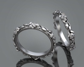 skull steampunk leaves band ring - wedding goldring 3dprint 3dring 3dskull man jewelry bestmanring unique usa canada silver skullandleaves rings 3d print model - Mito3D