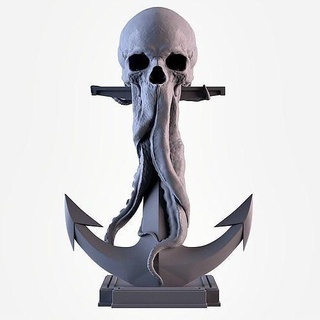 skull tentacle anchor skeleton bone art head human tentacles statue decor miniature sea character jewelry sculptures 3d print model - Mito3D