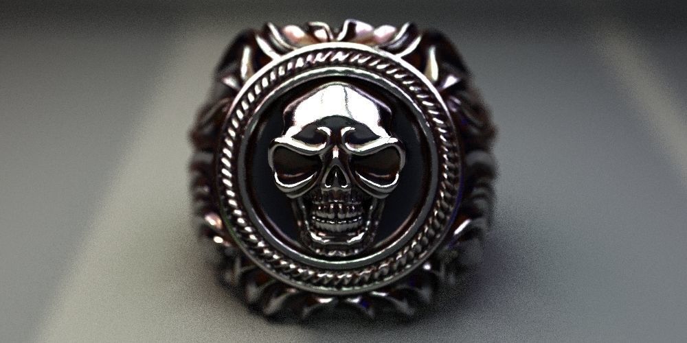 skull through fire jewelry scull ring bike biker rings 3D print model - Mito3D