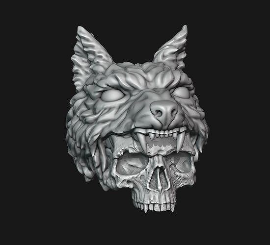 cráneo lobo cuero cabelludo cabeza fantasía estilizado animal impresión personaje medallón médico esquelético esqueleto estilizar detallado dañado vampiro mal Arte esculturas 3D print model - Mito3D
