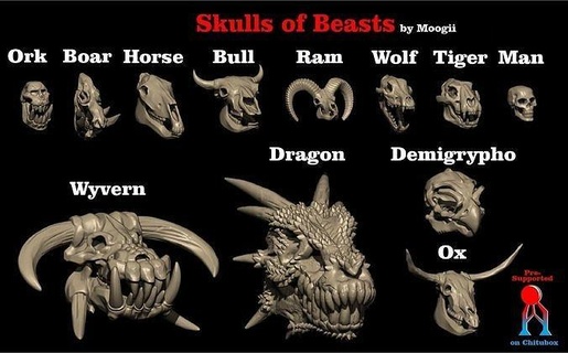 skulls beasts miniature 28mm beast animals fantasy dragon kitbashing terrain games toys board 3d print model - Mito3D