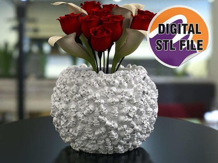 calaveras pila planta maceta florero sostenga pluma plantador decoración cabeza casa 3d print model - Mito3D