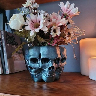 skulls vase - planter pot plant head penholder house decor 3d print model - Mito3D